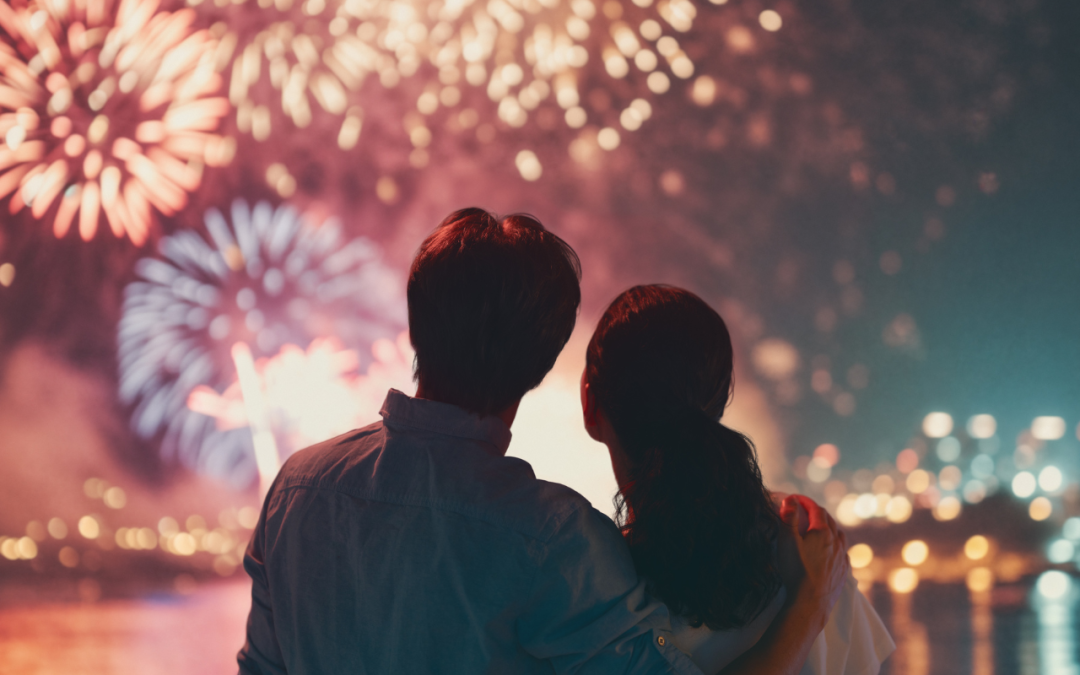 Couple watching fireworks together